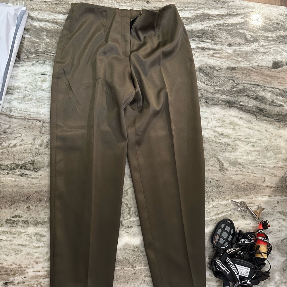 Olive Green Dress Pants with Straight-Leg Cut
